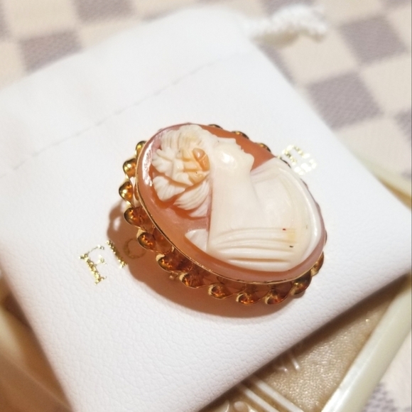 Vtg SOLID 10KT GOLD Hand Carved Shell Cameo Brooch - Picture 5 of 6